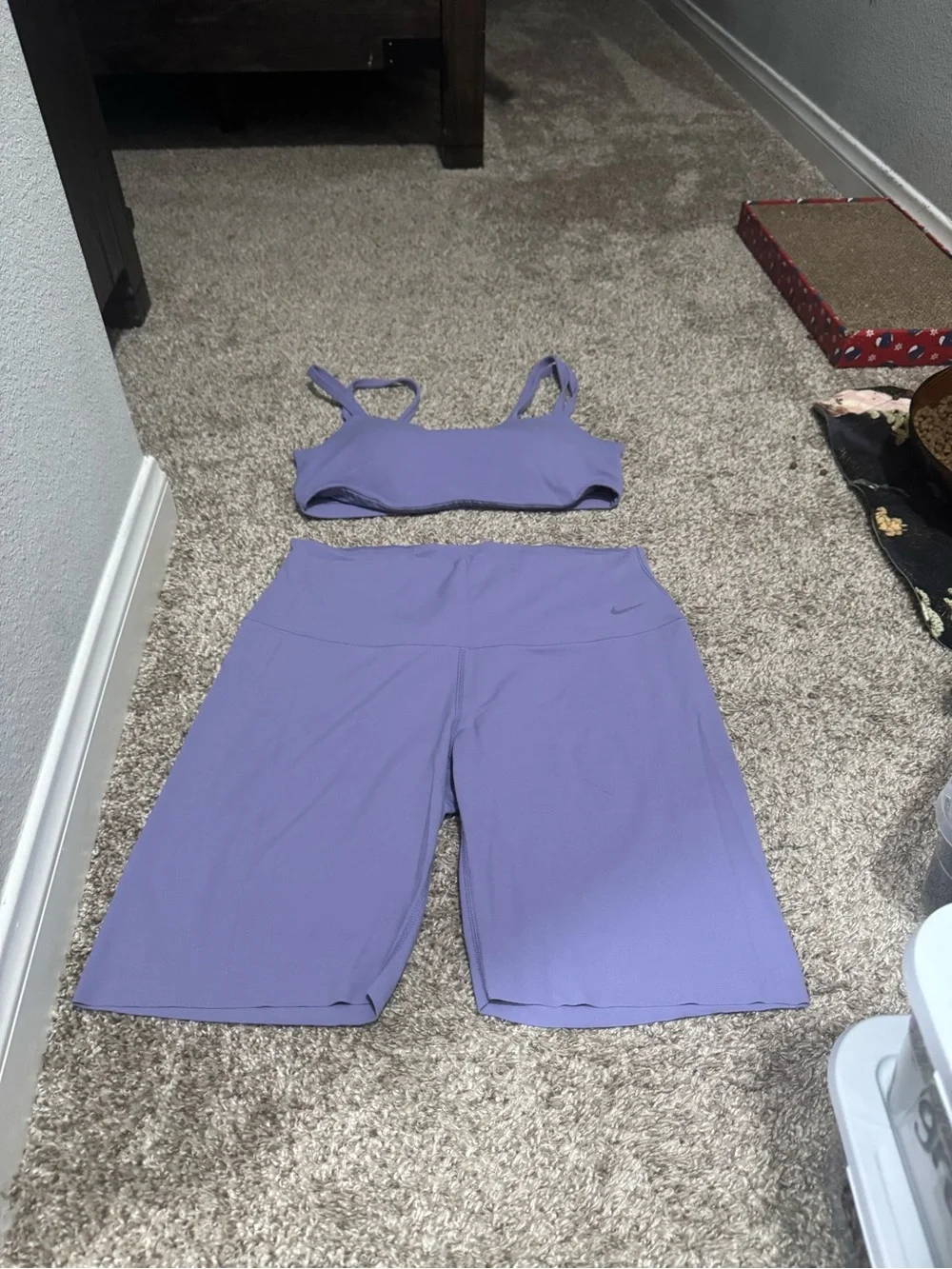 Nike Lavender High-Waist Bike Shorts and Matching Sports Bra Set